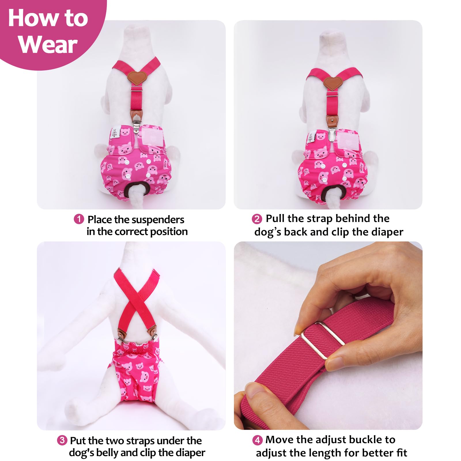 CuteBone Pañales para perras, paquete de 3 pañales lavables para perras con un tirante para ciclo de calor, BDD05L