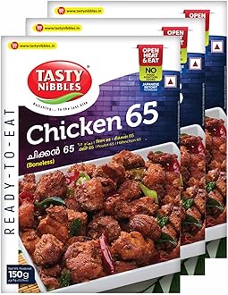 TASTY NIBBLES Ready to Eat Chicken 65 | Kerala Special | Open Heat & Eat | Non-Vegetarian | No Added Preservatives | Japanese Retort Technology 150GM Pouch (Pack of 3)