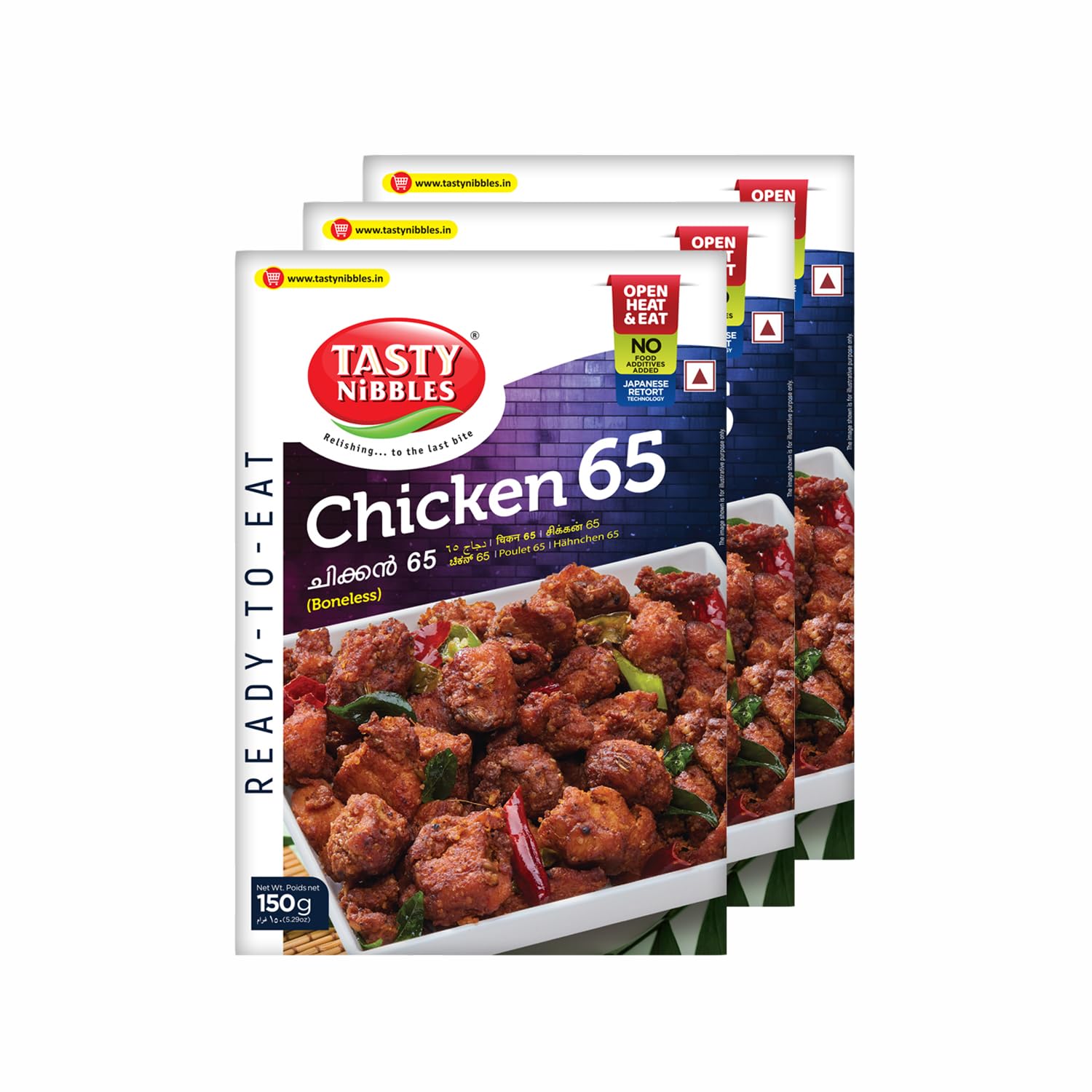 TASTY NIBBLES Ready to Eat Chicken 65 | Kerala Special | Open Heat & Eat | Non-Vegetarian | No Added Preservatives | Japanese Retort Technology 150GM Pouch (Pack of 3)