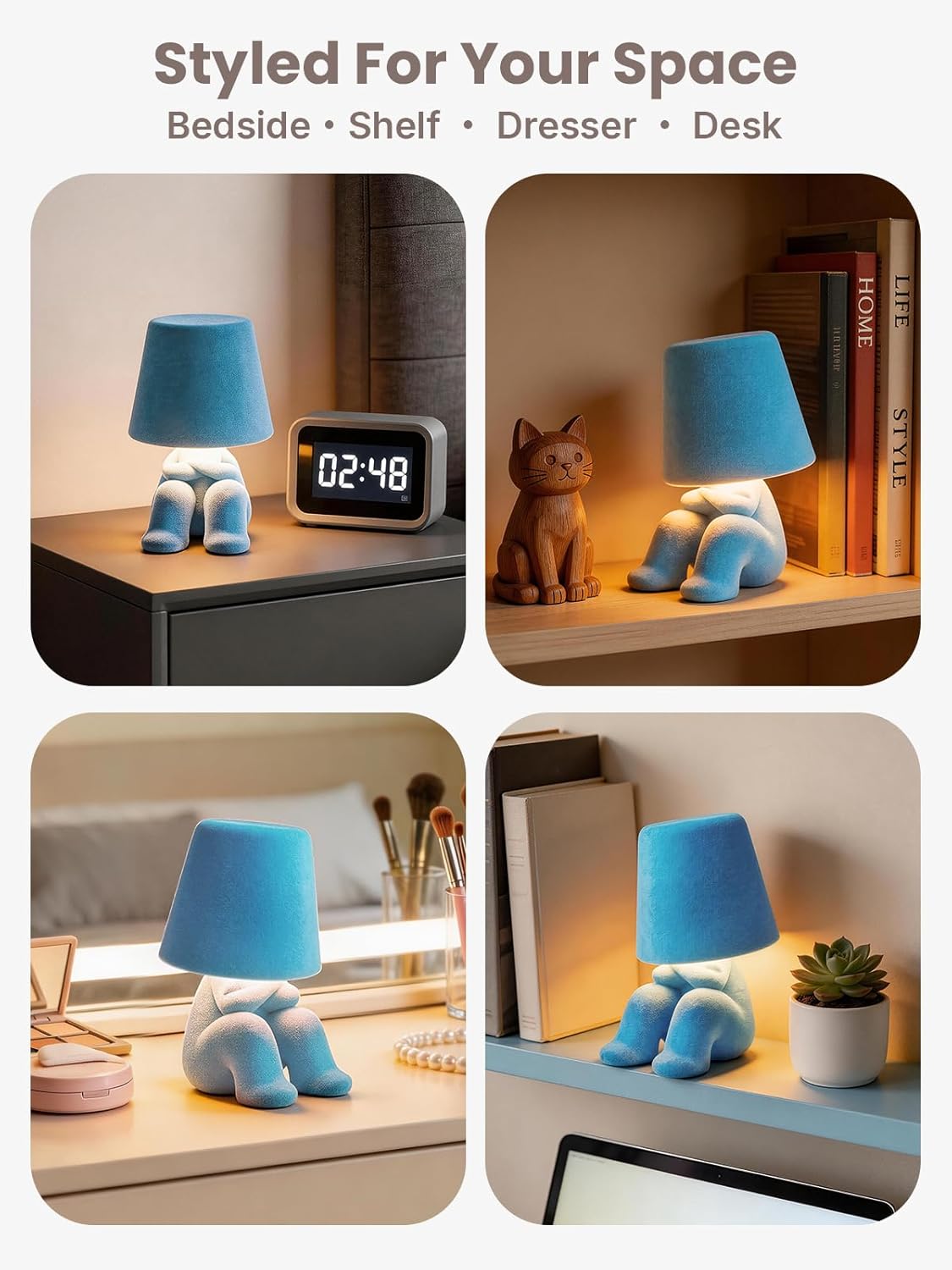 Modern Table Lamp for Youth: Rechargeable Cute Light for Kids Child Teen - Gift for Birthday Christmas Halloween Easter (Blue)