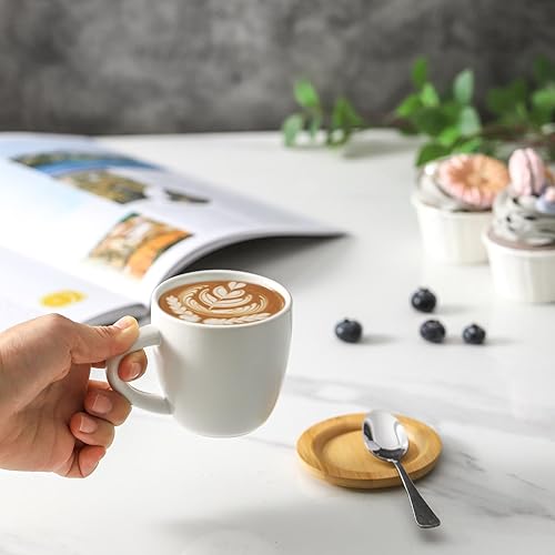 Miniatura 4 de Hasense Tazas de capuchino con platillos, juego de 6 tazas de café de cerámica de 6 onzas, perfectas para expreso, bebidas de café especiales, café