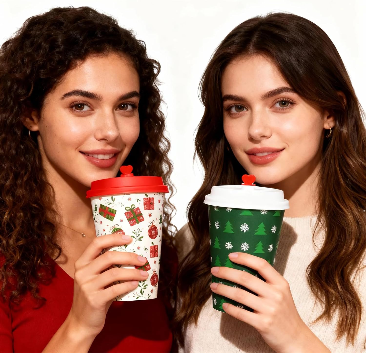 100 Pcs Christmas Hot Coffee Cups with Lids, 12 Oz Christmas Disposable Paper Cups with Lids and Sleeves, Xmas Paper Cup for Hot Cold Drinks Hot Cocoa Drinking Xmas Holiday Winter Party Supplies