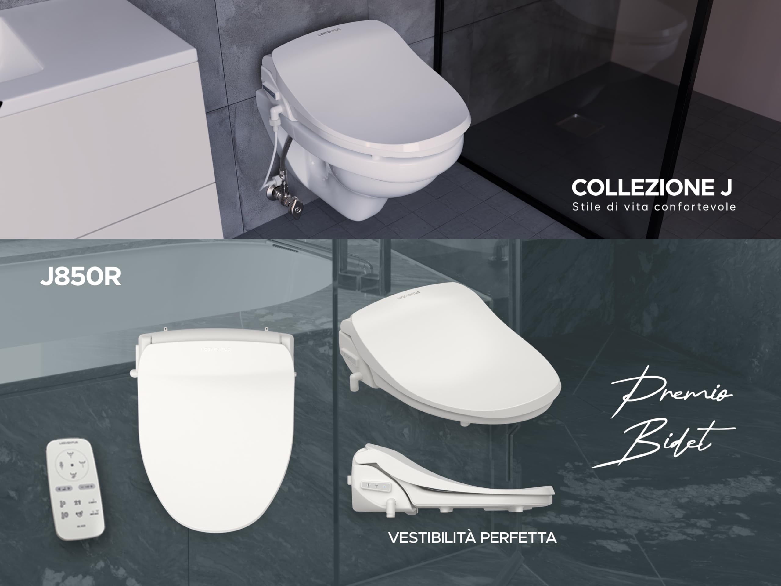 LEEVENTUS - J850R Versione lunga,| WC e bidet elettrico con doccetta per la cura intima, con telecomando, testina per WC di alta qualità, toilette giapponese, Made in Korea