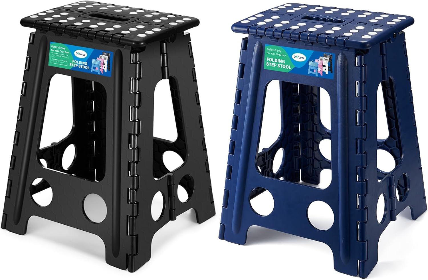Dyforce 17.5 Inch Folding Step Stool 400lbs Capacity Sturdy Plastic Foldable Step Stools for Adults (Black&Royal Blue)