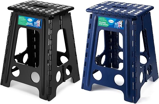 Dyforce 17.5 Inch Folding Step Stool 400lbs Capacity Sturdy Plastic Foldable Step Stools for Adults Black&Royal Blue