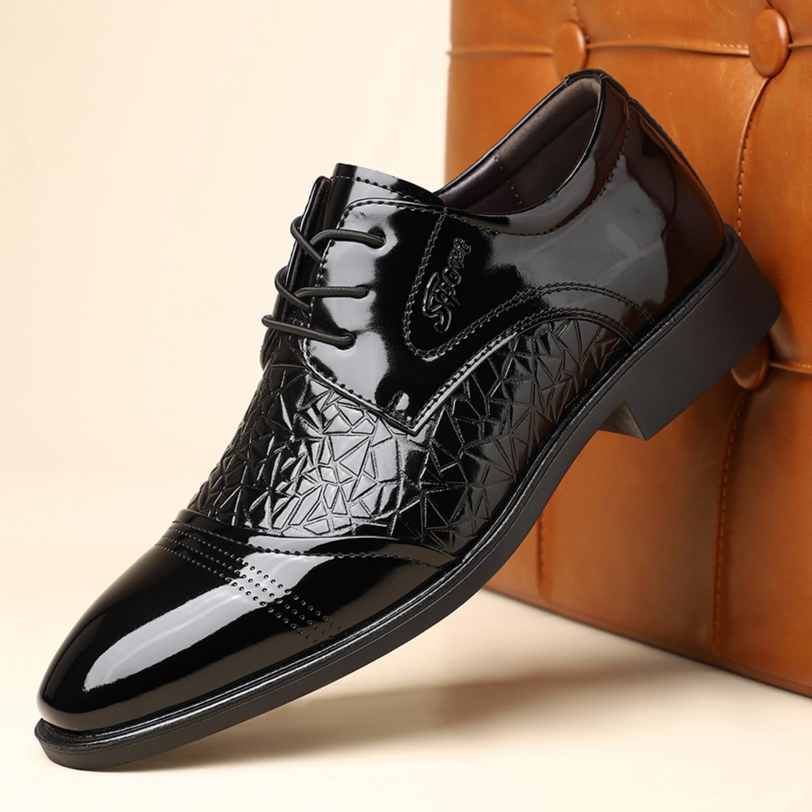 Scarpe Eleganti Uomo Classiche Scarpe Oxford in Pelle Verniciata Stringate per Matrimoni E Affari