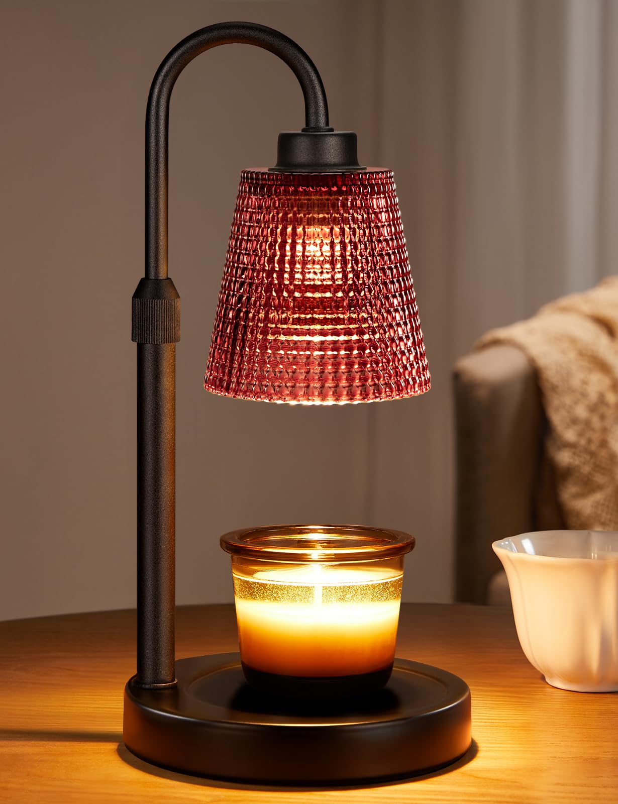 Pomegranate Red Candle Warmer Lamp with Timer, Dimmable Candle Warmer for Home Decor, Height Adjustable Candle Lamp for Jar Candles, Birthday Gifts for Women Mom, House Warming Gifts New Home