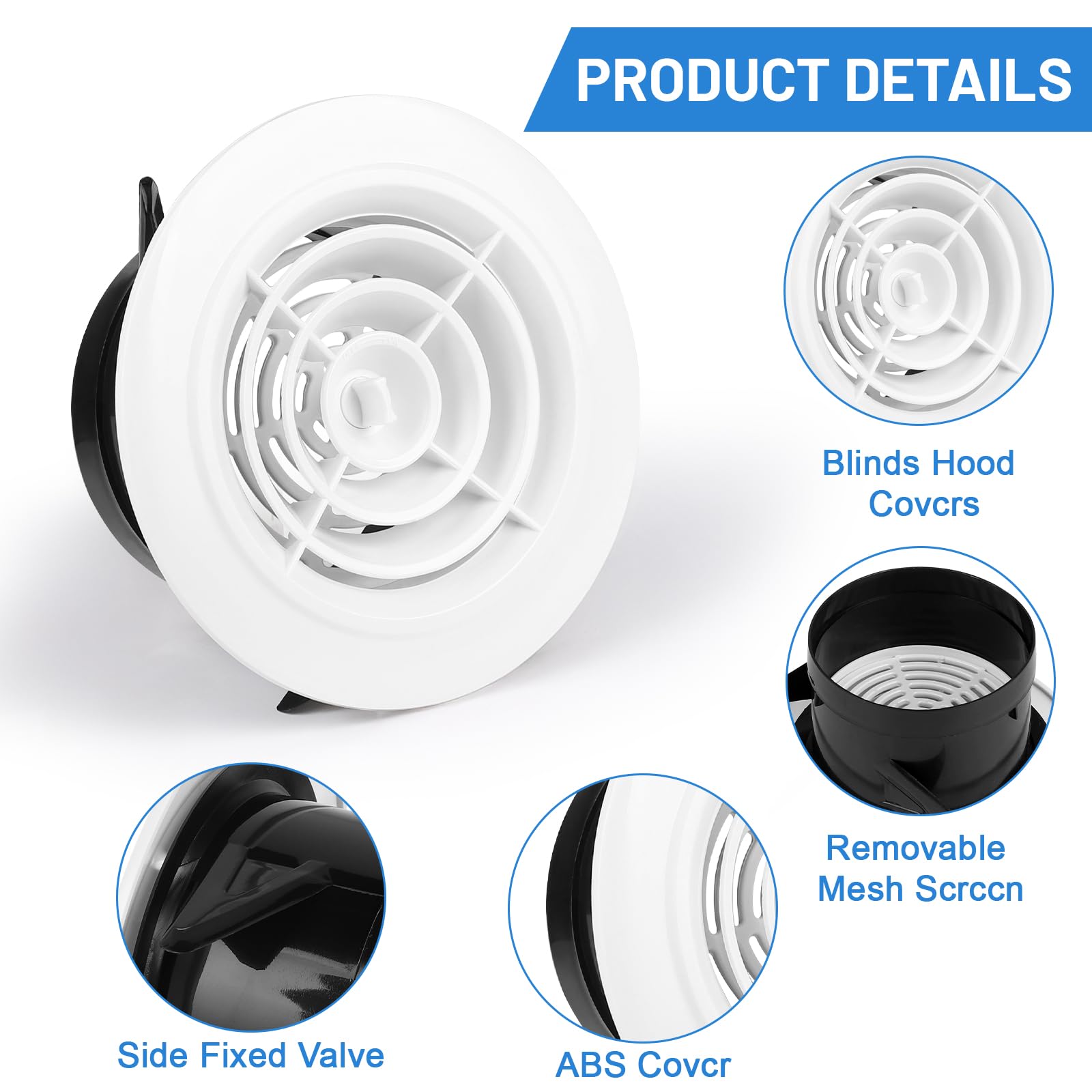 LALAGO 1 x Round Disc Valve with Insect Protection, 150 mm, Round Ventilation Grille, White ABS, Creatable Ventilation Grille - Image 4
