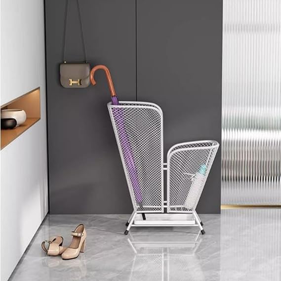 Indoor Metal Umbrella Storage Rack Stand, Household Commercial Indoor, Bucket Holder With Marble Drip Tray,Double Layer Saves Space(Black)