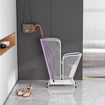 Indoor Metal Umbrella Storage Rack Stand, Household Commercial Indoor, Bucket Holder With Marble Drip Tray,Double Layer Saves Space(Black)