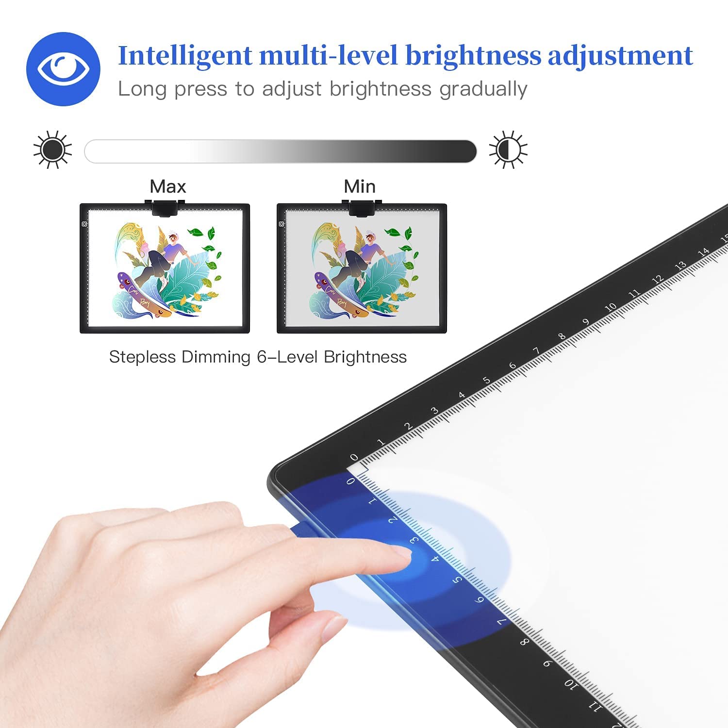 JSKLAMP A4 Rechargeable Ultra-lumineux Tablette Lumineuse Pour Dessiner Avec Sac, Bouton Physique Tableau Lumineux, Table Lumineuse Dessin, Light Pad Avec Luminosité Réglable Pour Peinture Diamant