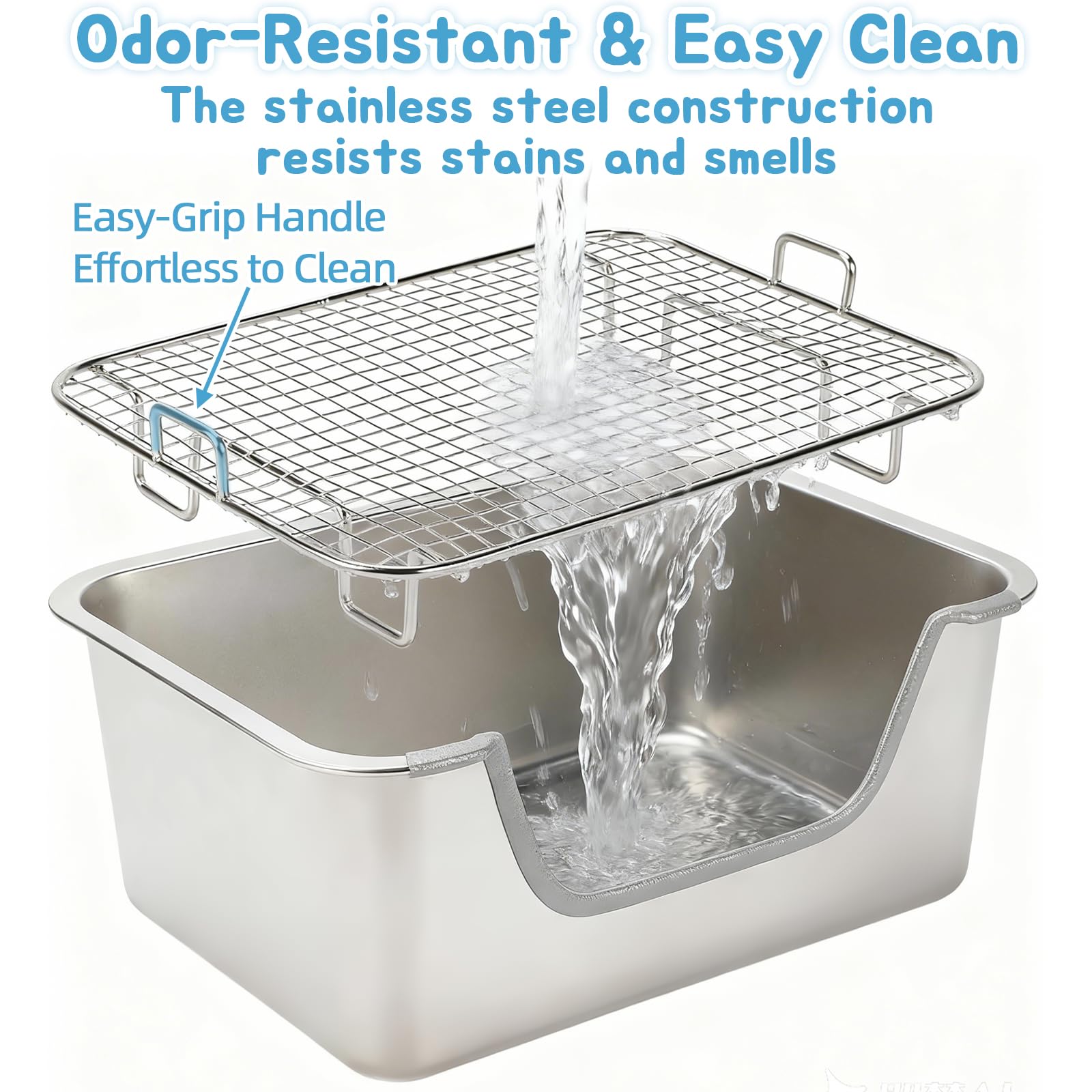 BWOGUE Stainless Steel Rabbit Litter Box with Sifting Tray, Metal Grids Bunny Litter Box, Small Animal Toilet Pan Steel Grid for Adult Guinea Pigs, Chinchillas, Ferrets, Easy to Clean, Odor Control - image 6
