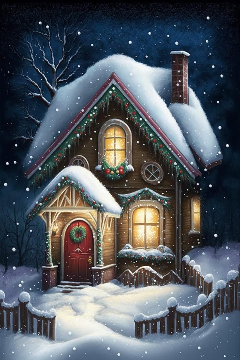 STOJAN Christmas Snow House Diamond Painting Kits, Diamond Painting 5D Round Diamond Digital Painting Process, Suitable for Adults and Children Home Decor Bedroom Decor Or Gift-16X24Inch