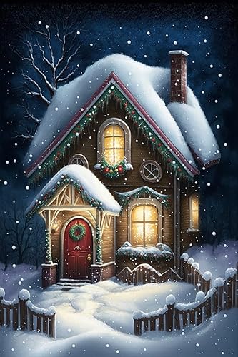 STOJAN Kit de pintura de diamantes para casa de nieve navideña, pintura de diamante redondo 5D, proceso de pintura digital, adecuado para adultos y