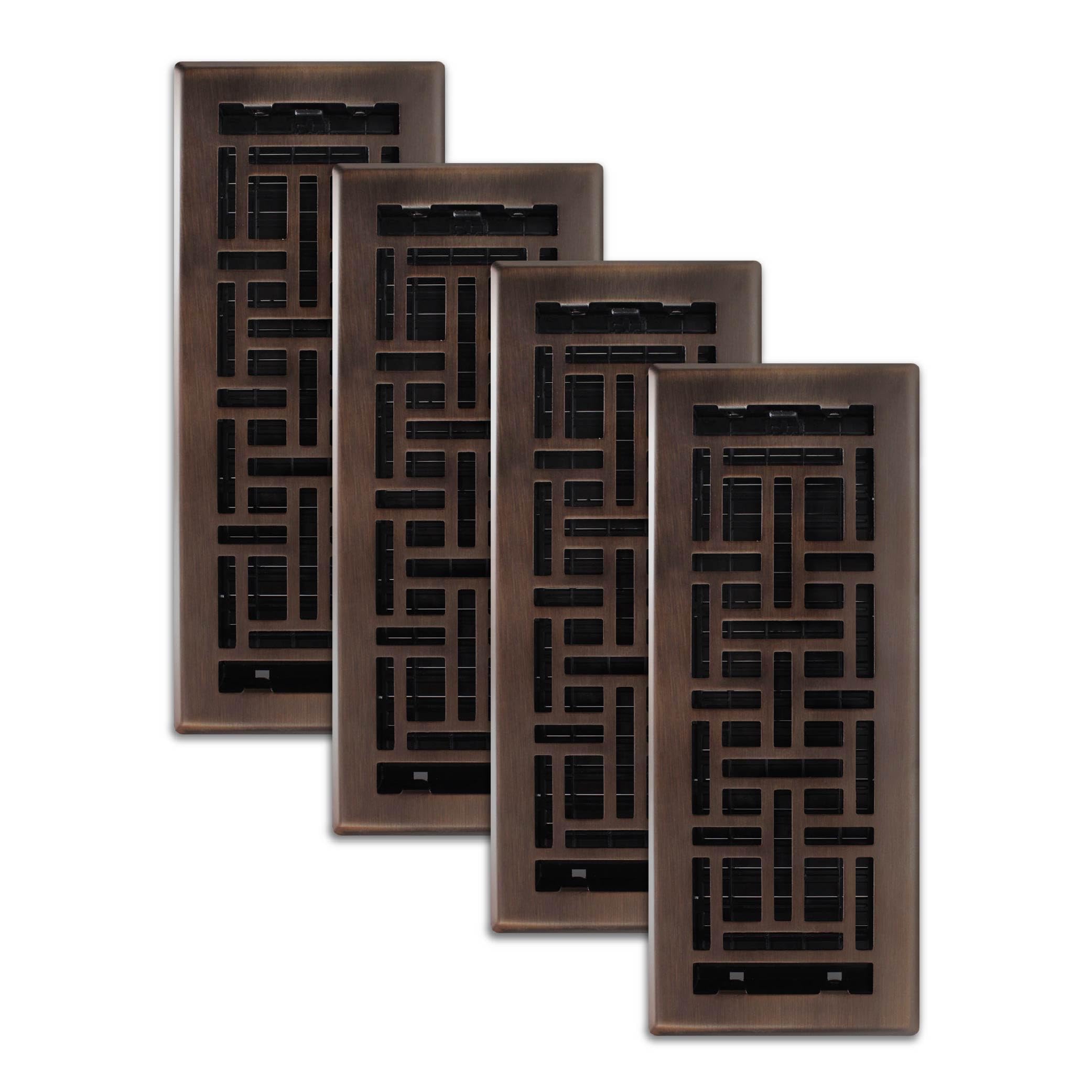 Photo 1 of Decor Grates (4-Pack) AJH412-RB Oriental Floor Register, 4x12 Inches, Rubbed Bronze Finish