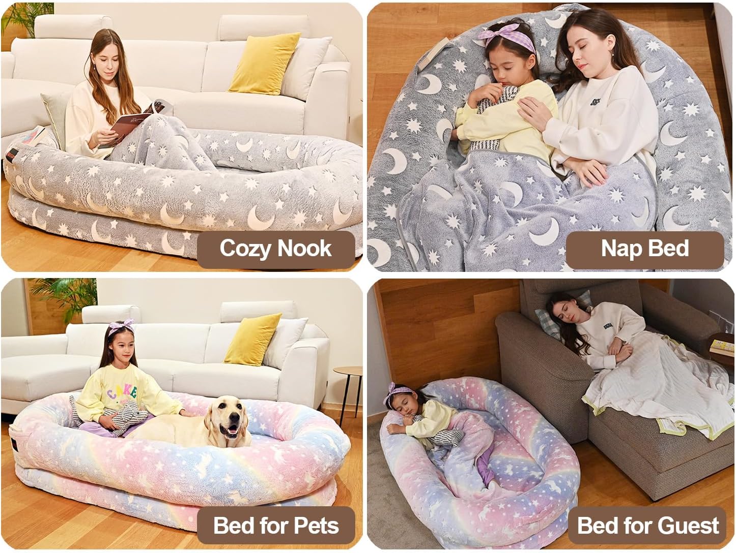 review BESTEN Glow-in-The-dark Bed for Dog Human Adult with Blanket. Removable Faux Fur Cover Orthopedic Foam Cushion (Large, Star)