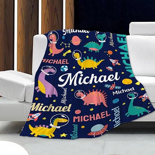 Miniatura 3 de Manta personalizada para amantes de los dinosaurios con nombre personalizado de dinosaurio bebé, manta de franela suave, regalo significativo para