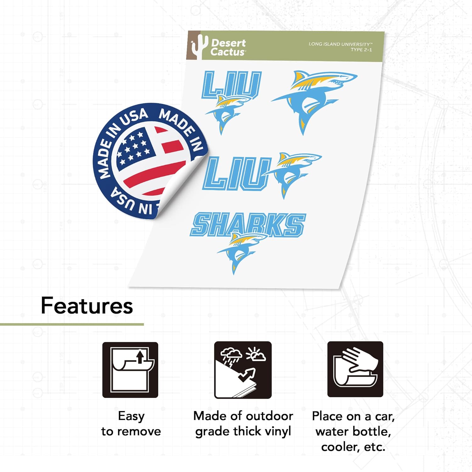 Desert Cactus Long Island University Sticker LIU Sharks Sticker Vinyl Decals Laptop Water Bottle Car Scrapbook Sheet T2 (Type 2) - Image 4