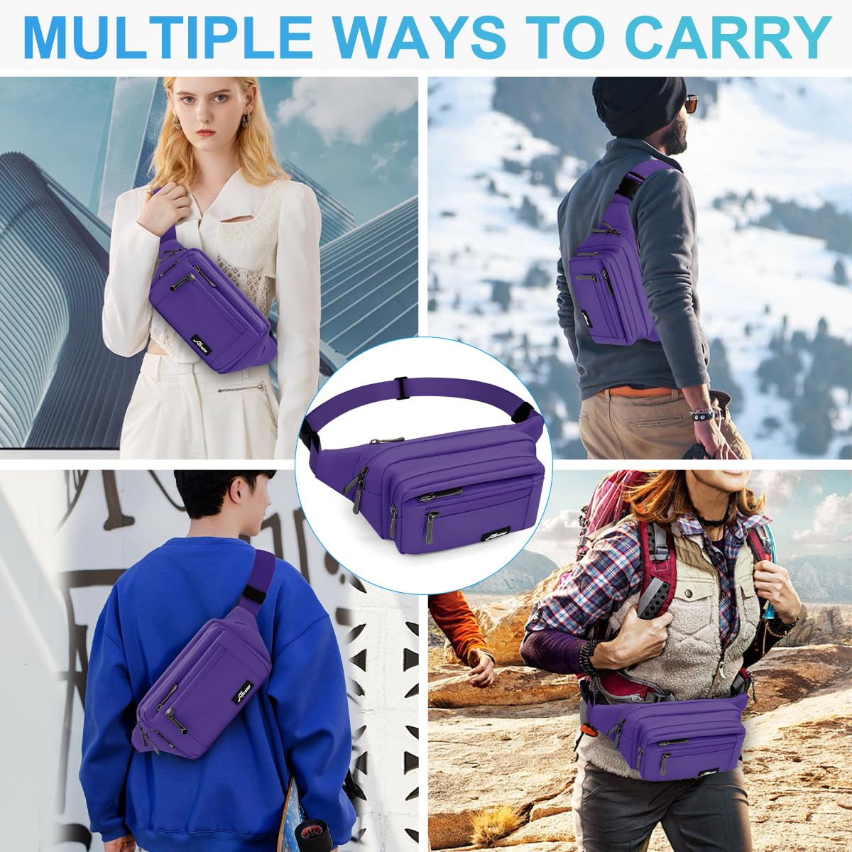 HNOOM Waterproof Bum Bag with Multi-Pockets Fashion Bumbag Waist Fanny Pack for Men Women Large Capacity Waist Bag for Hiking Dog Walking - Image 2