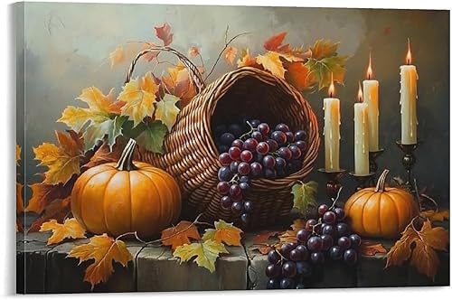 Miniatura 9 de Arte De Pared De Calabaza, Lienzo De Otoño, Cocina, Comedor, Decoración De Pared, Pintura De Hojas De Arce, Cosecha De Acción De Gracias3 Wall Art