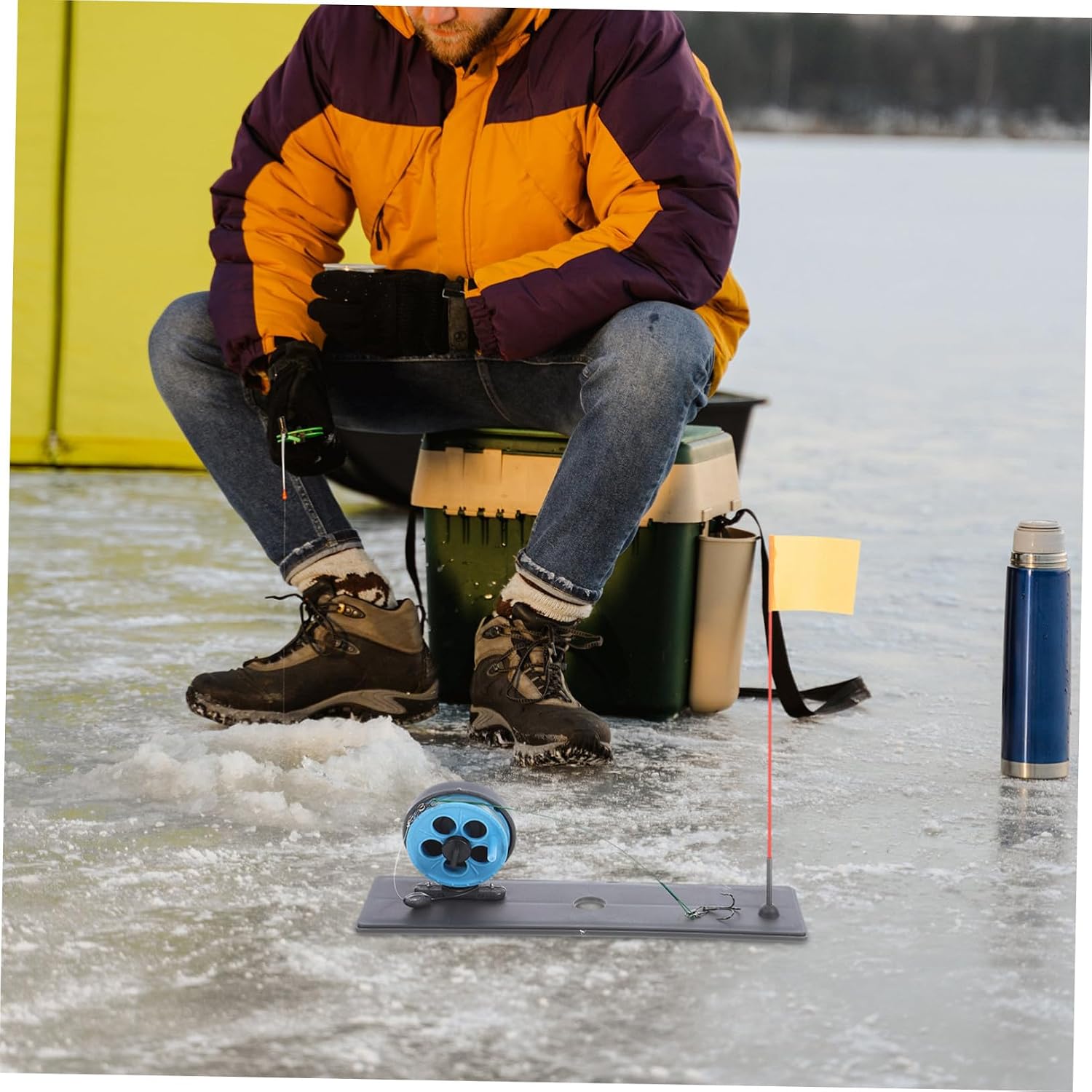 Blue Foldable Ice Fishing Tip-up Flag with 225mm Pole | Abs Build, Quick Removal and Easy Installation, Waterproof Portable Design for Outdoor Winter Angling