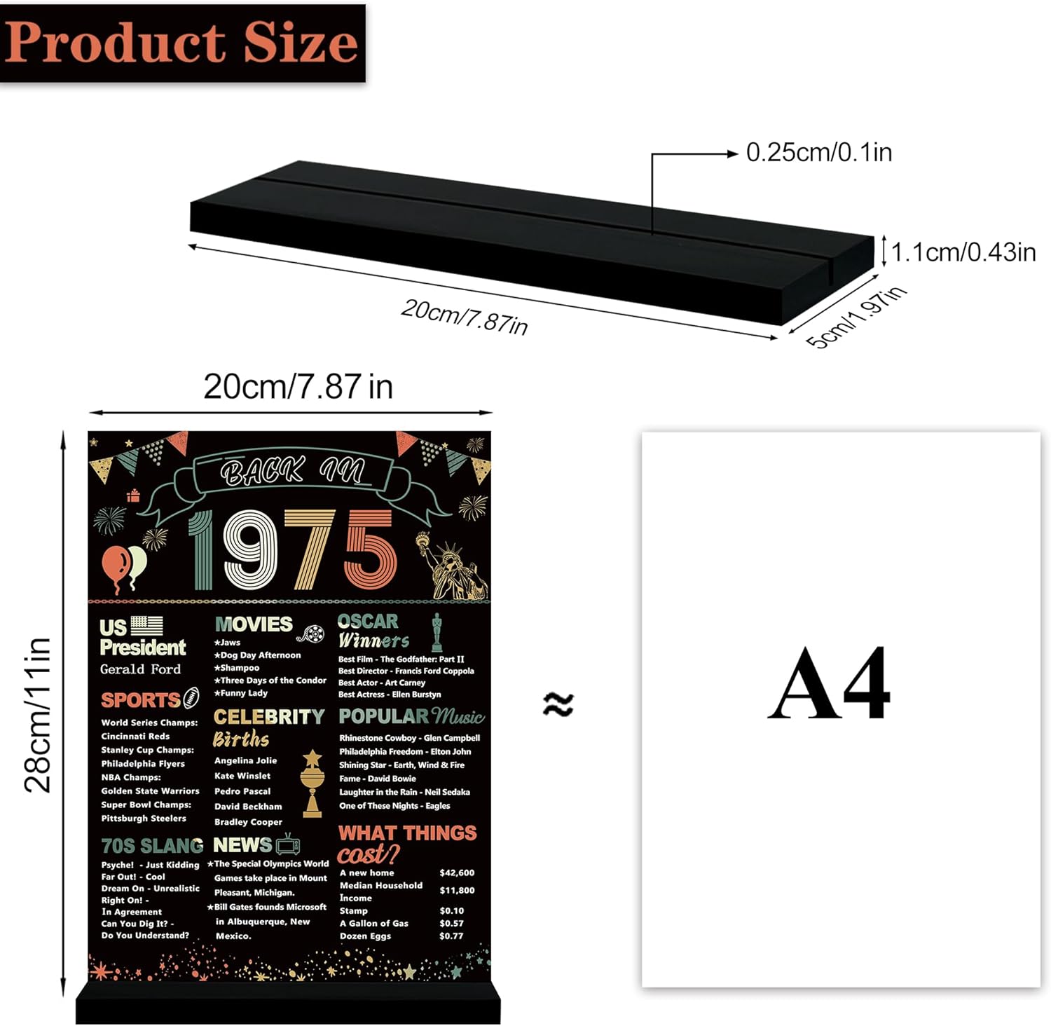 DARUNAXY 51st Birthday Party Decorations, Colorful Vintage 1975 Poster Acrylic Sign with Stand 51 Years Old Party Supplies for Men & Women Back in 1975 Table Decor 51st Anniversary Class Reunion Gifts - Image 2