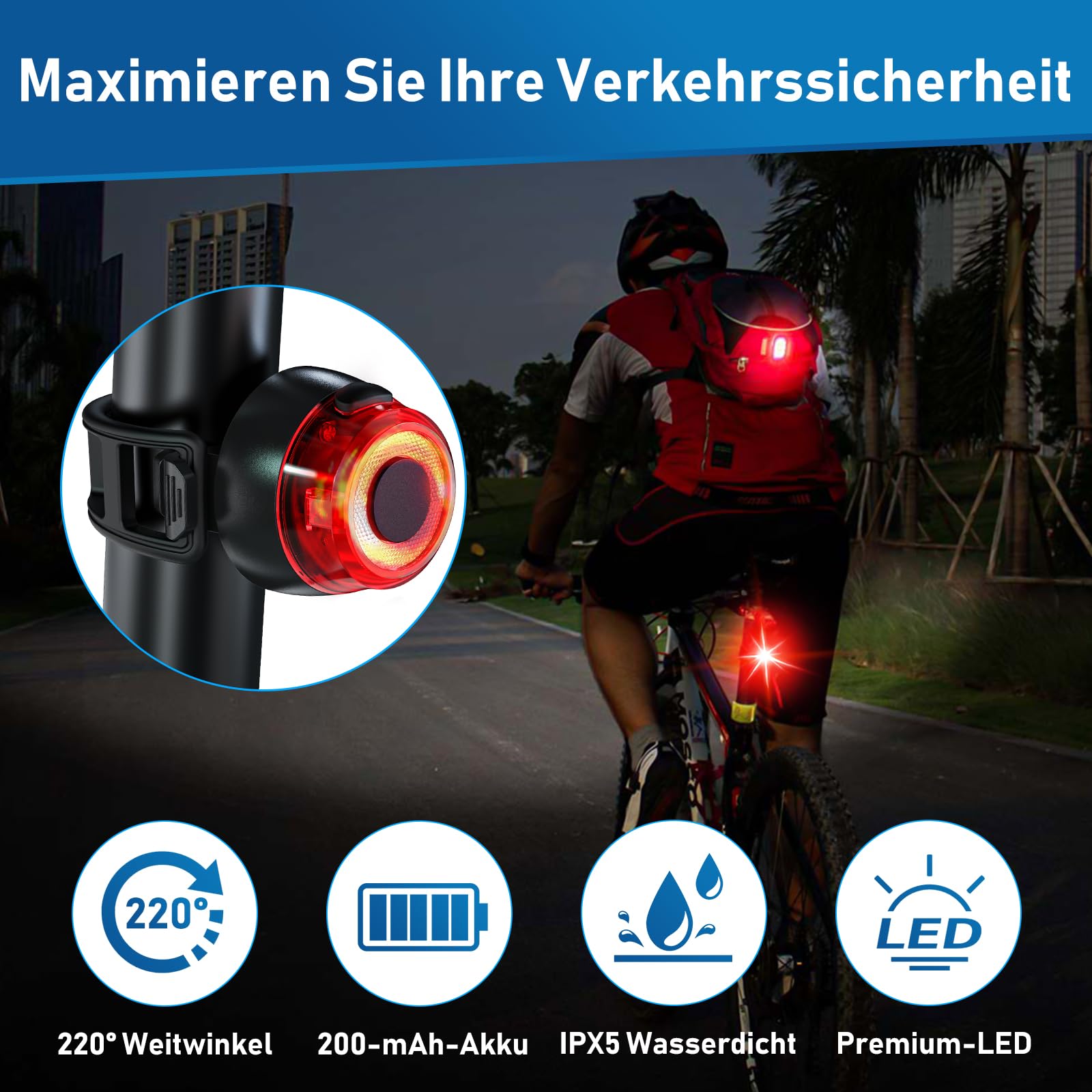 Fahrrad Licht Set 100 Lux Fahrradlicht Vorne Mit [Lightsense] Sensor + Fahrrad Rücklicht, Ipx5 Wasserdicht Stvzo Zugelassen Fahrradbeleuchtung USB Aufladbar Sport & Freizeit