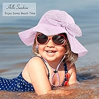 Vista 5 de Sombrero de sol para bebé niña con UPF 50+ sombrero de playa ajustable para exteriores con ala ancha