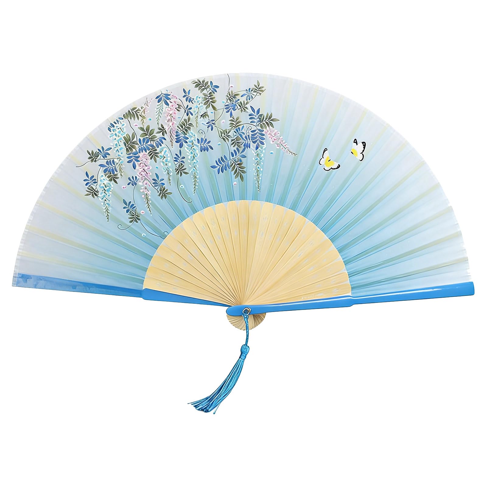 JSGHGDF Foldable Hand Fan with Tassels Chinese Florals Imitation Silk Handheld Fan for Travel Offices and Home Decoration Traditional Chinese