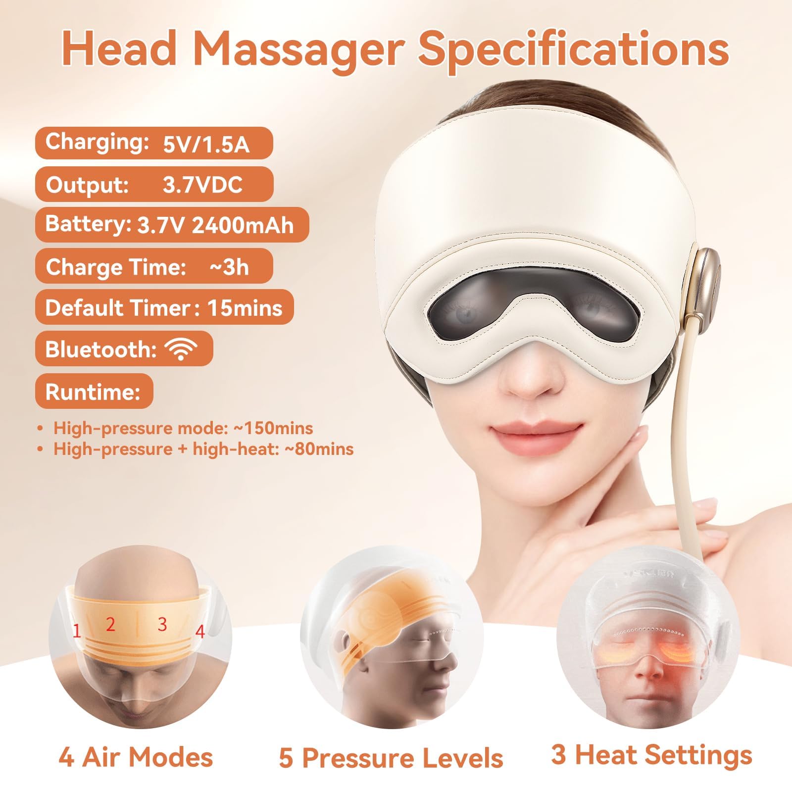 Masajeador recargable para cabeza y ojos con calor: para dolores de cabeza, alivio del estrés y fatiga, ideal para descansar y relajarse, el mejor regalo para mamá y papá.