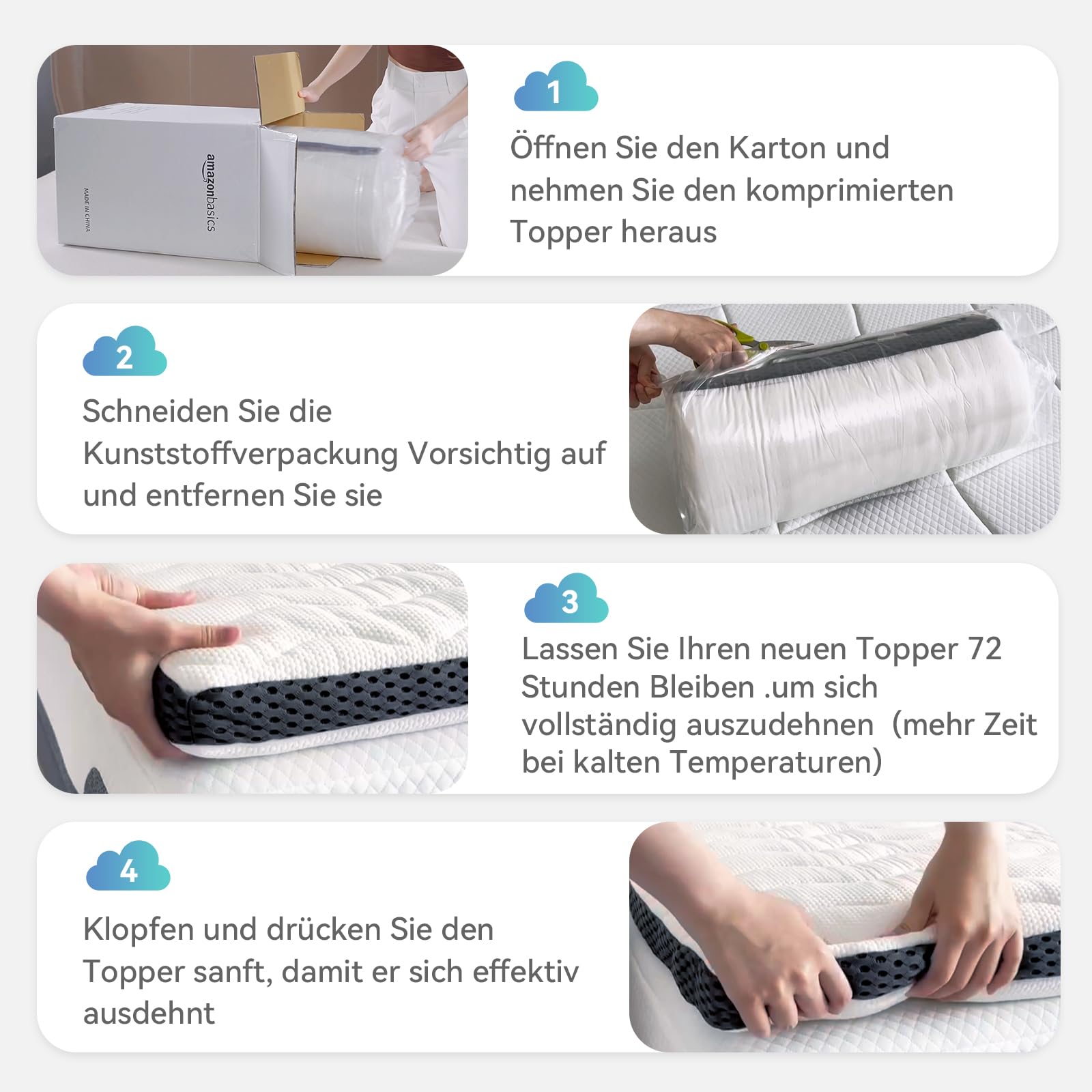 Amazon Basics Comfort Memoryschaum Matratzenauflage, Plüsch, 180 x 200 cm, 7 cm Höhe, weiß
