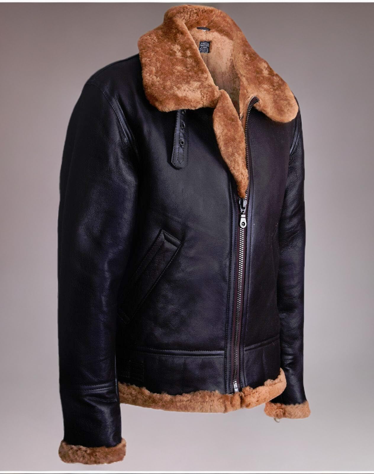 B3 de Piel Oveja B3 Marrón de Hombre Bomber de Aviador de Cuero WW2