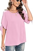 Vista 1 de Jouica Blusa de gasa de manga corta para mujer, estilo casual, con nudo, holgada, para verano
