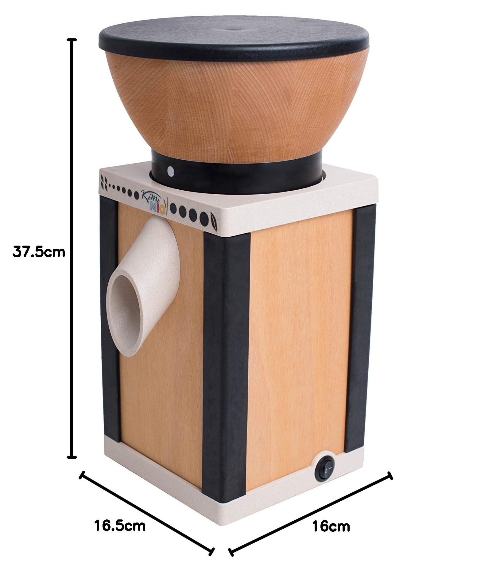KoMo KoMoMio Getreidemühle elektrisch schwarz – 360W Motor – Holztrichter Buche massiv – Buche-Multiplex & recycelter ABS – Edelkorund-Keramik-Mahlwerk – für alle Getreidesorten, Mehl, Brot