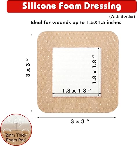 Miniatura 2 de FRESINIDER Apósito de espuma de silicona con borde adhesivo Vendaje para heridas Apósito de espuma de silicona Paquete de 20 Apósitos grandes