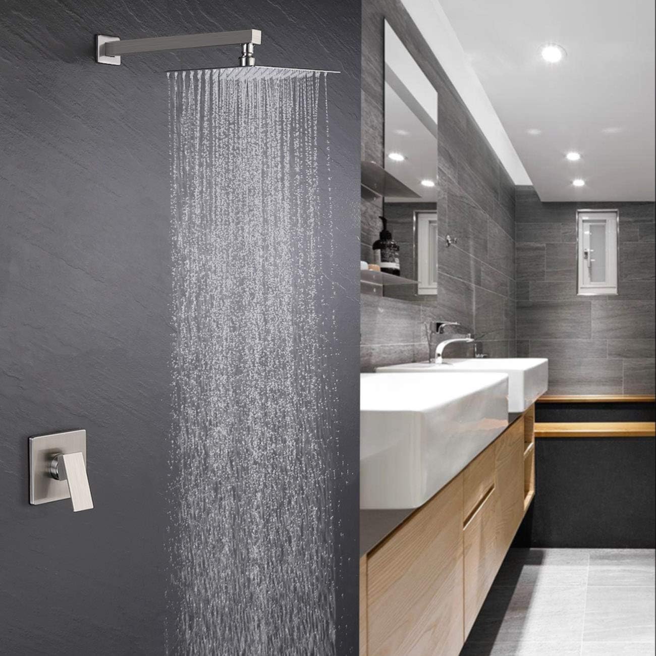Product Deal KES Shower Faucet Set with Valve 10 Inch Rain Shower Head Shower Faucets Sets Complete Pressure Balance Shower System Brushed Finish, XB6215-BN