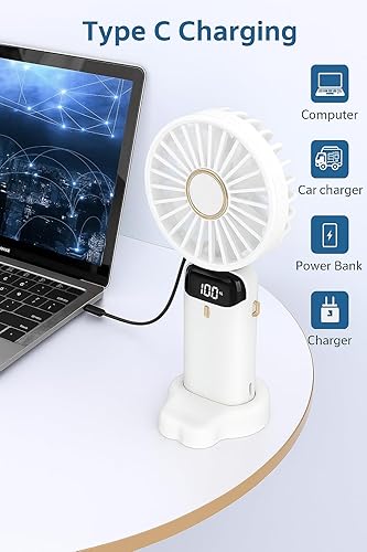 Miniatura 3 de Ventilador recargable con pantalla digital LED, ventilador portátil de mano y escritorio con velocidades ajustables, carga USB, funcionamiento