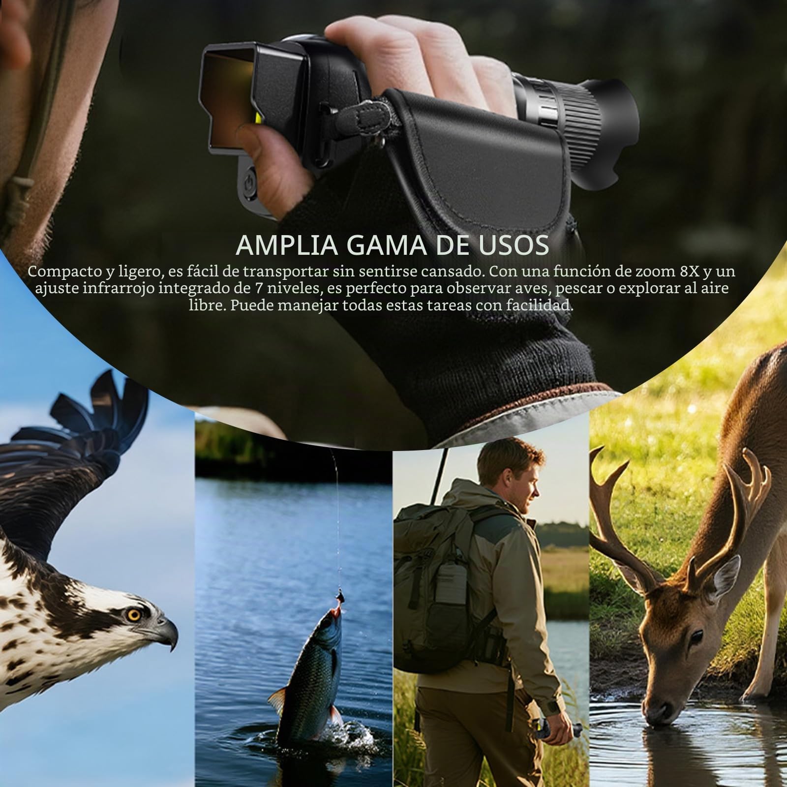 Monocular portátil de imagen térmica de día y noche, 7 modos ajustables, 1080P, para vigilancias de camping, dispositivo portátil de visualización nocturna