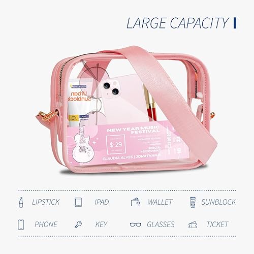 Miniatura 5 de Movker - Bolsa transparente aprobada para estadios con correa ajustable, bolsa transparente para mujeres, estadio, para conciertos, eventos