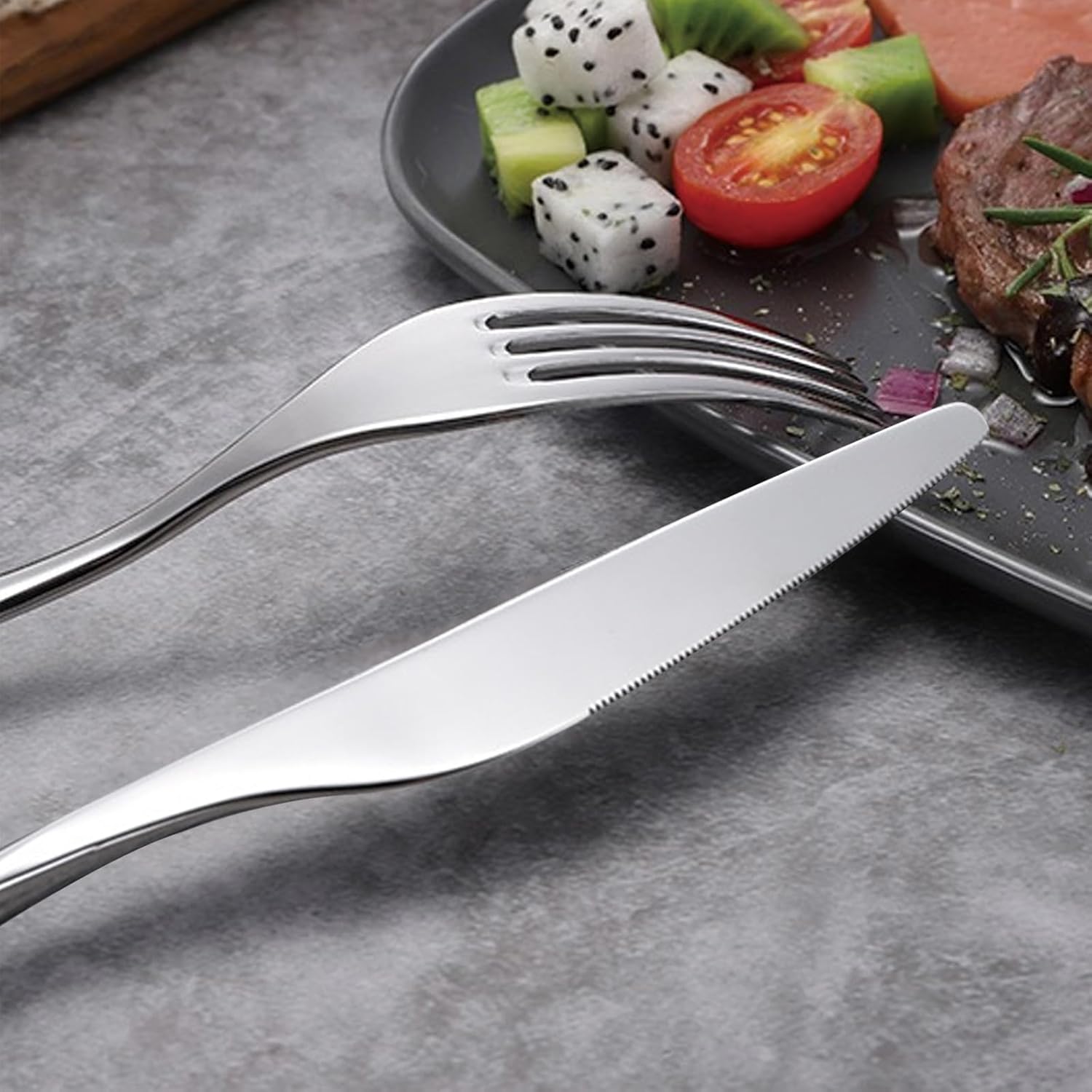 60-Piece Exquisite Silverware Set, Stainless Steel Flatware Set, Cutlery Set for 12, Fork Spoon Knife Set Eating Utensils Tableware Set for Kitchens, Dishwasher Safe (60pcs, Set 1)