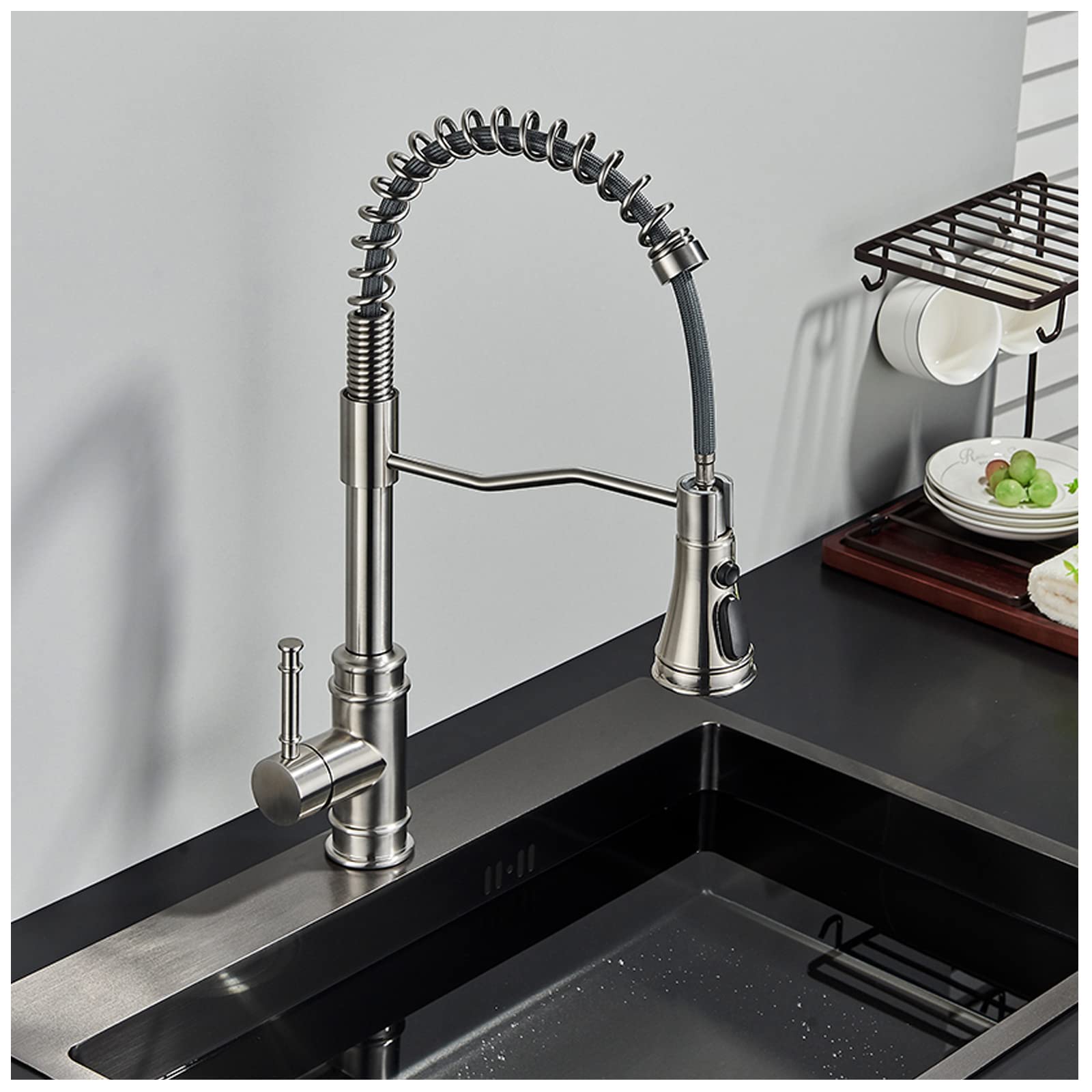 Robinet d'évier de cuisine noir mat avec douchette extractible orientable 360°