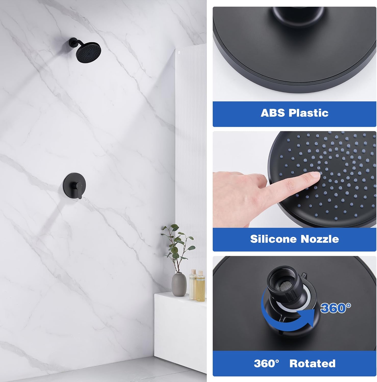 Tohlar Shower Faucet Set with Valve Matte Black Shower Trim Kit with 6-Inch Rain Shower Head Single Handle High Pressure Rainfall Showerhead Bathroom Shower System