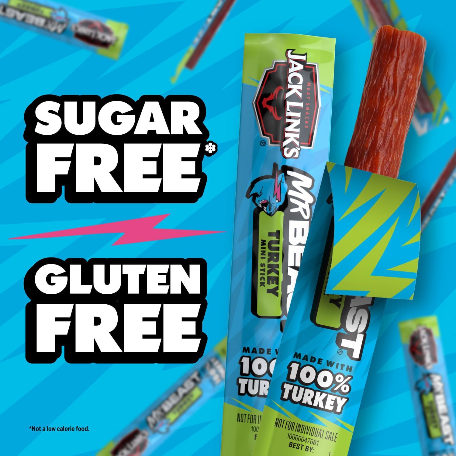 Jack Link's x MrBeast Turkey Mini Sticks, come visto sui giochi Beast, 8 g di proteine, realizzati con tacchino naturale al 100%, zero zucchero, snack pronti per la dispensa, 12 pezzi