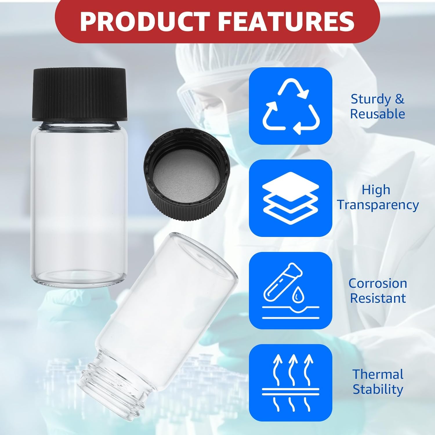 SENENQU 100 PCS 20ml (5 dram) Glass Vials Clear Small Liquid Sample Bottles with Screw Caps, 27.5mm Diameter x 57mm Length Leak-Proof Lab Sample Vials for Laboratory, Seeds