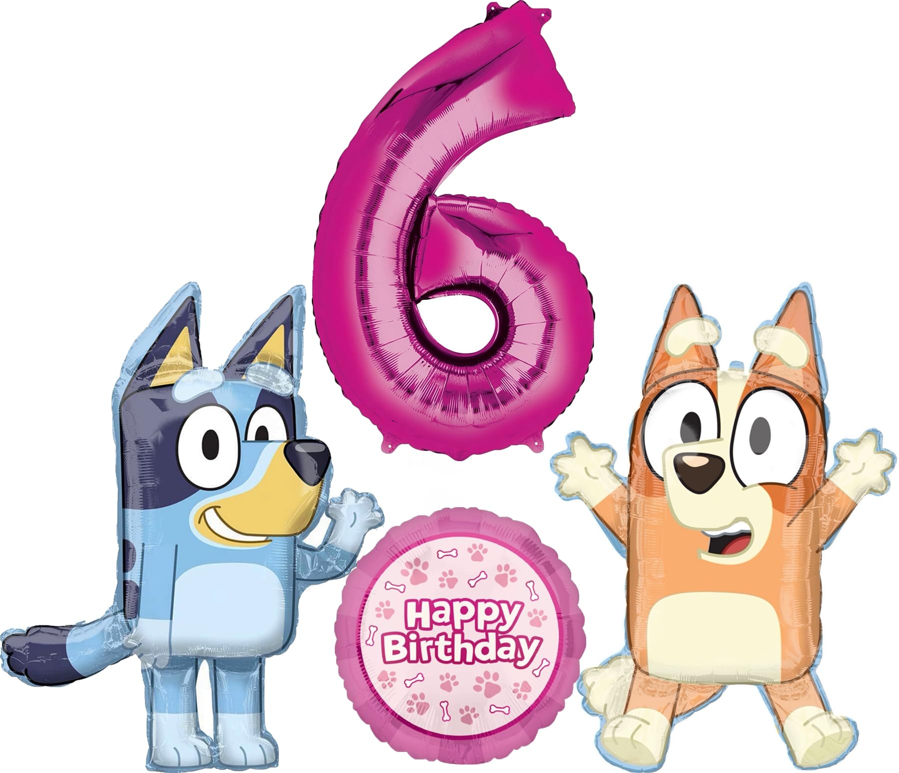 Bluey and Bingo Girl 6th Birthday Party Supplies Foil Balloon Bouquet Decorations