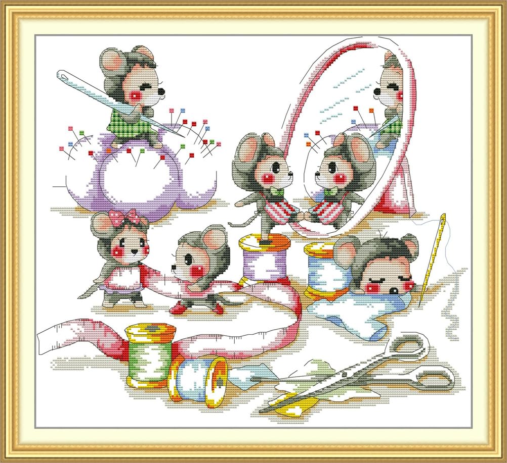 Meecaa Bird Cross Stitch Kits 14 Count Stamped, Branch Animal Embroidery Kit With Accessories Pre Printed（21×21Cm (Bird)
