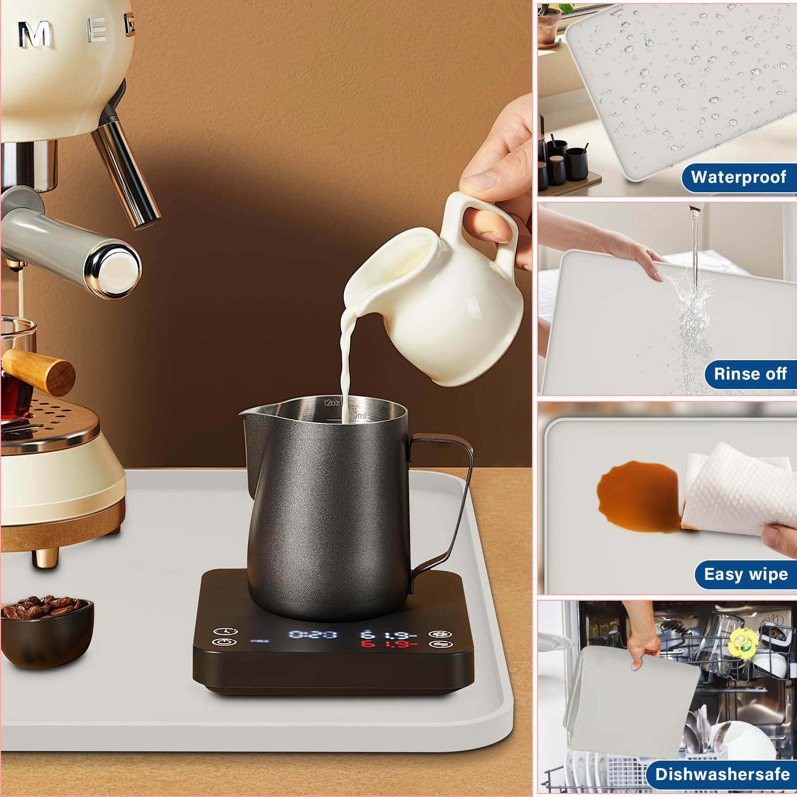 Tappetino da caffè in silicone con bordo convesso, 61 x 40,6 cm, facile da pulire, accessorio da bar adatto sotto macchine da caffè, caffettiere, macchine per il ghiaccio e cucina o scolapiatti