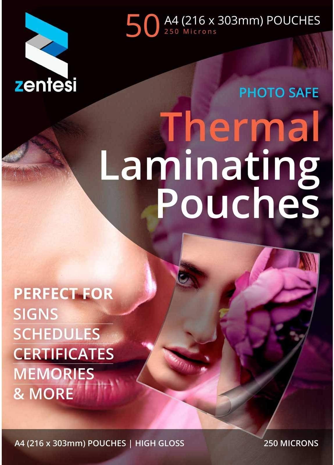 A4 Laminating Pouches High Gloss Laminator Sleeves 250 Micron (125 + 125 Microns) Glossy Laminate Pouch Sheets - Pack of 50
