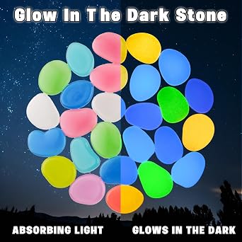 50PCS 1.2-1.6 Mixed Color Flake Shape Luminous Stone Glow in The Dark Pebbles Glow Rocks for Outdoor Garden Aquarium Yard Walkway Pathway Plant Pots