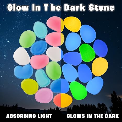50PCS 1.2-1.6 Mixed Color Flake Shape Luminous Stone Glow in The Dark Pebbles Glow Rocks for Outdoor Garden Aquarium Yard Walkway Pathway Plant Pots